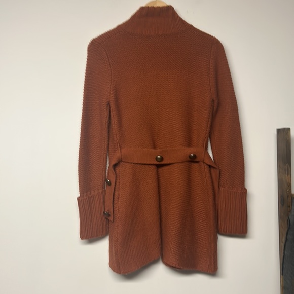 Dex Knit Mock Neck Cable Knit Belted Trench Shacket Coat - Picture 6 of 6